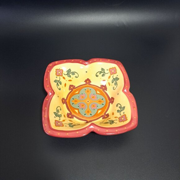 Partylite Tuscan Bohemian Spice Ceramic Candle Holder Floral Design Square - Picture 4 of 9